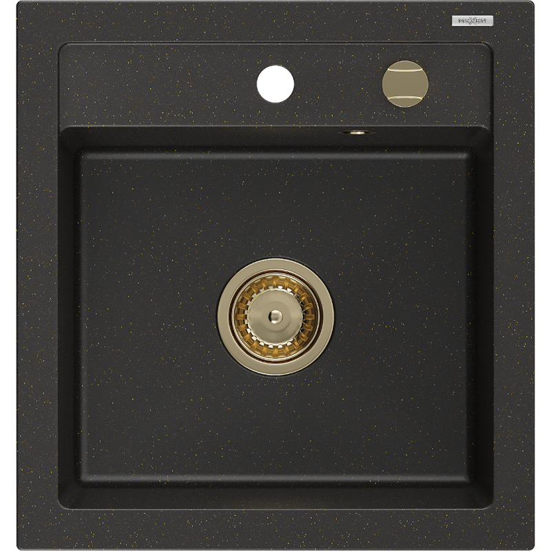 Granitна кухненска мивка Mexen Vito 1-камерна 520 x 490 mm, черен/златист металик, сифон златист - 6503521000-75-G