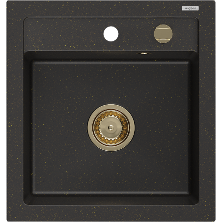Granitна кухненска мивка Mexen Vito 1-камерна 520 x 490 mm, черен/златист металик, сифон златист - 6503521000-75-G