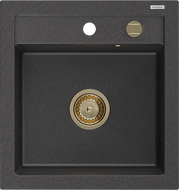 Mexen Vito гранирна мивка 1-камерна 520 x 490 мм, черно на пръски, златен сифон - 6503521000-76-G