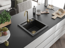 Mexen Vito гранитна мивка 1-коморна 520 x 490 mm, черна, златен сифón - 6503521000-77-G