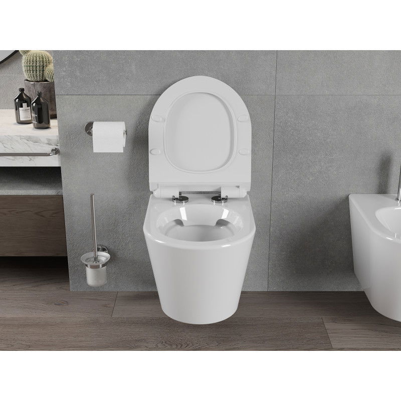 Mexen Rico Rimless тоалетна чиния с тънка забавяща седалка, дуропласт, бял гланц - 30720100