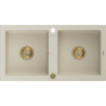Mexen Mario гранитна мивка с две корита 820 x 436 mm, бежова, златен сифон - 6504822000-69-G