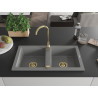 Mexen Mario гранитна кухненска мивка с 2 корита 820 x 436 mm, сива, златен сифон