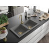 Mexen Mario гранитна кухненска мивка с 2 корита 820 x 436 mm, сива, златен сифон