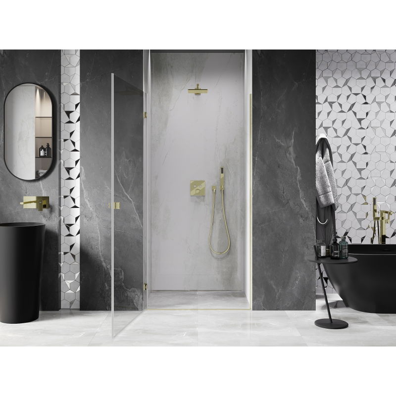 Mexen Lunar-B лява отваряема душ кабина 50 см, прозрачна, злато четкано - 832-050-000-55-00-L