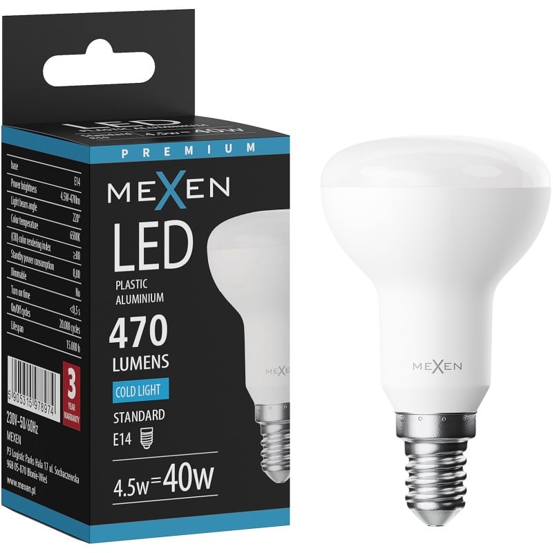 Mexen Nova LED крушка E14, R50, 4,5W, Студена - 6500K, 470 lm - L103-E14-0565-01