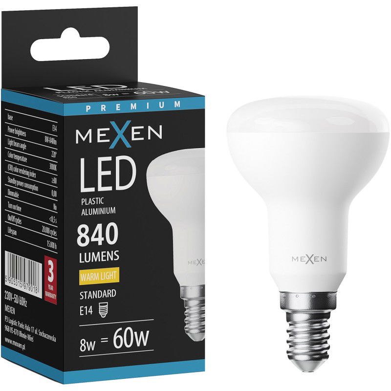 Mexen Nova LED крушка E14, R50, 8W, Топла - 3000K, 840 lm - L103-E14-0830-01
