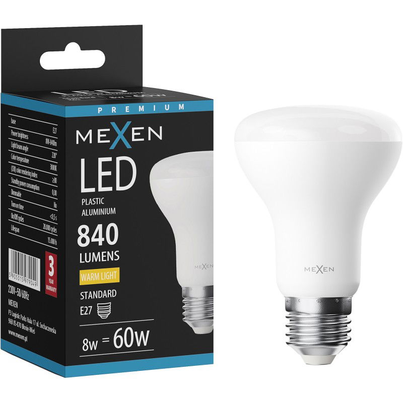 Mexen Nova LED крушка E27, R63, 8W, Топла - 3000K, 840 lm - L104-E27-0830-01