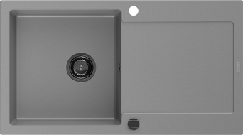 Mexen Leo гранитна мивка с една камера и отцедник 900 x 500 mm, сив, черен сифон - 6501901010-71-B