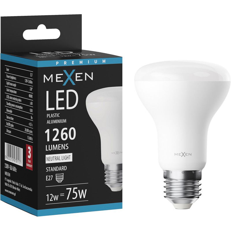 Mexen Nova LED крушка E27, R63, 12W, Неутрална - 4000K, 1260 lm - L104-E27-1240-01