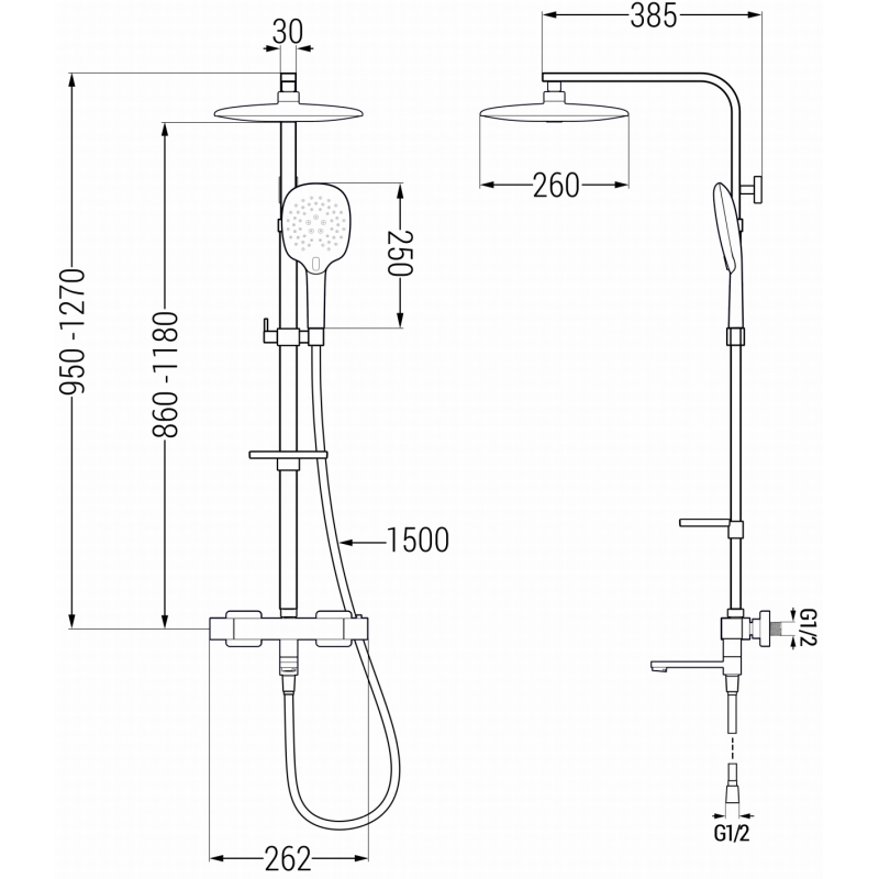Mexen CQ22 комплект за вана и душ с дъждовна глава и термостатен смесител, хром - 779102295-00