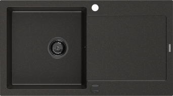 Mexen Leo кухненска мивка гранитна 1-камерна с отцедник 900 x 500 мм, черен/златен металик, сифон черен - 6501901010-75-B