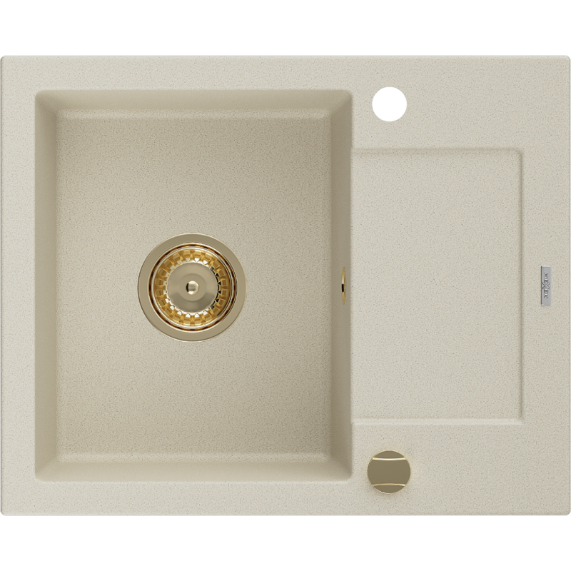 Mexen Enzo гранитна мивка с 1 отделение и капак 576 x 465 мм, бежова, златен