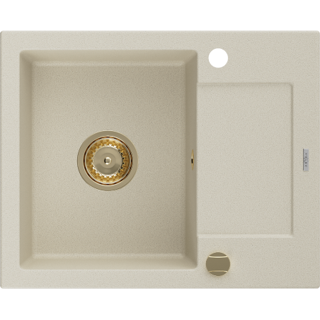 Mexen Enzo гранитна мивка с 1 отделение и капак 576 x 465 мм, бежова, златен