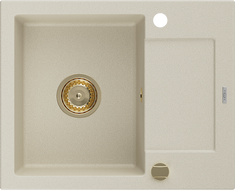 Mexen Enzo гранитна мивка с 1 отделение и капак 576 x 465 мм, бежова, златен