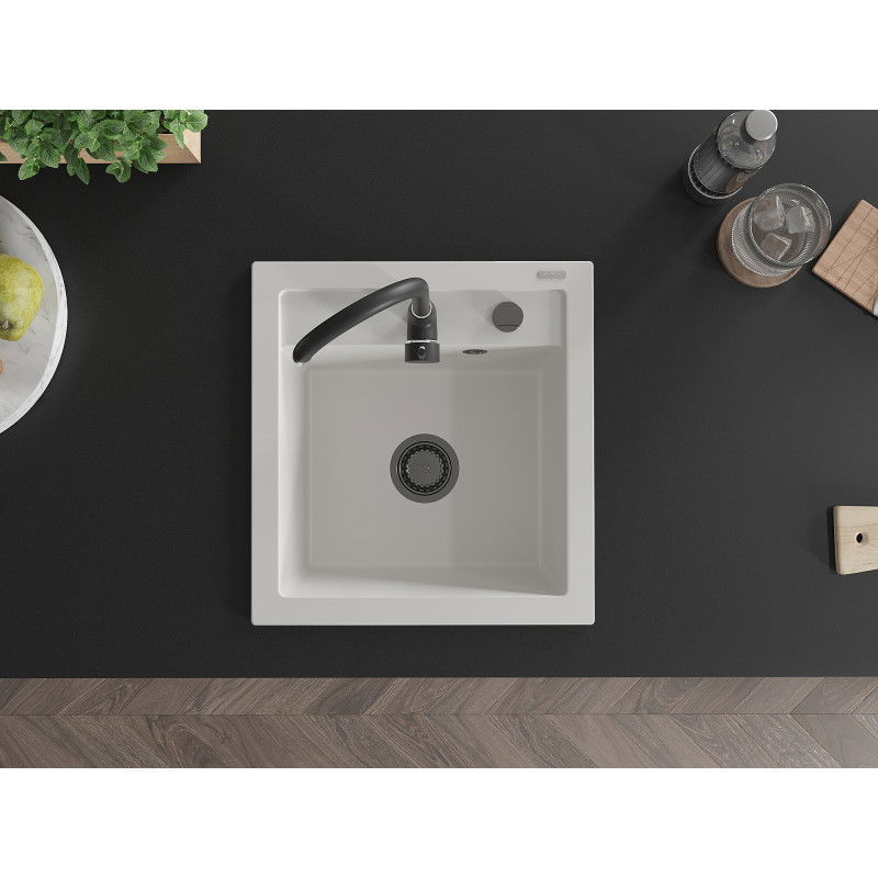 Mexen Vito гранитна мивка с 1 отделение 520 x 490 mm, бяла, черен сифон - 6503521000-20-B