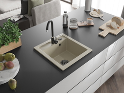 Mexen Vito гранитна мивка с 1 отделение 520 x 490 mm, бежова, черен сифон