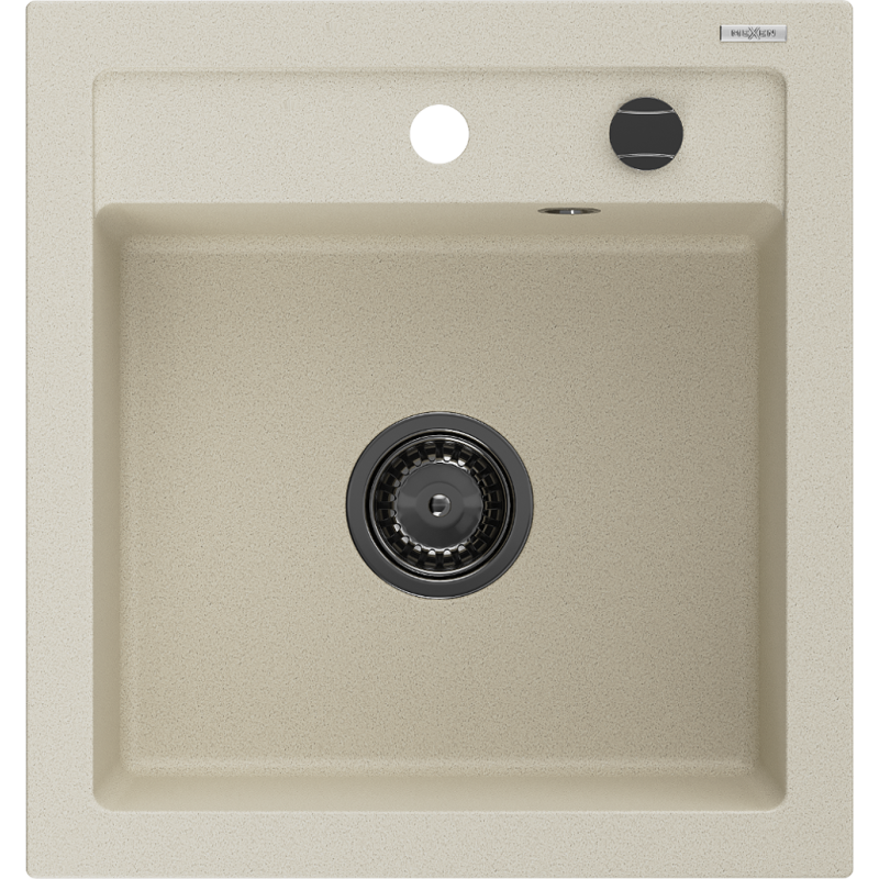 Mexen Vito гранитна мивка с 1 отделение 520 x 490 mm, бежова, черен сифон