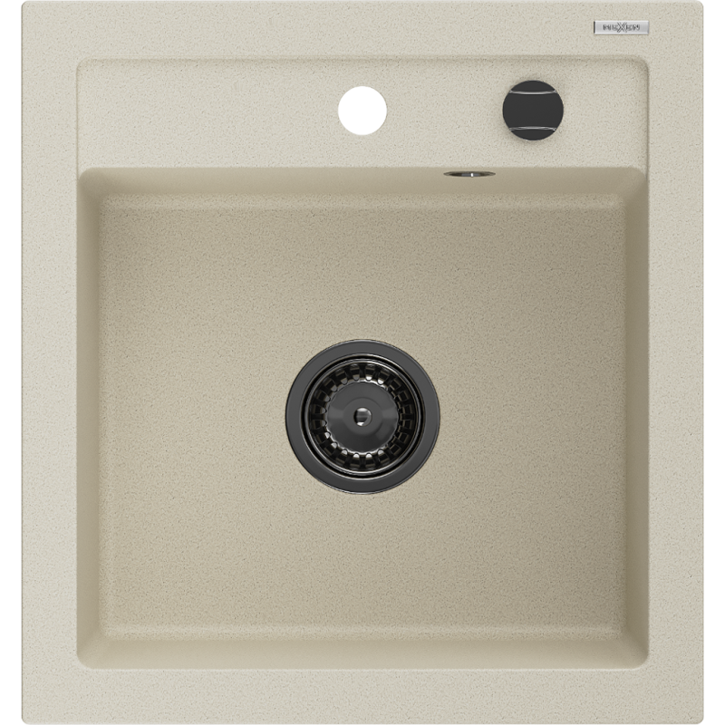 Mexen Vito мивка от гранит с 1 корито 520 x 490 mm, бежова, черен сифон - 6503521000-69-B