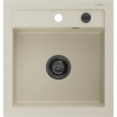Mexen Vito гранитна мивка с 1 отделение 520 x 490 mm, бежова, черен сифон