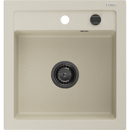 Mexen Vito мивка от гранит с 1 корито 520 x 490 mm, бежова, черен сифон - 6503521000-69-B
