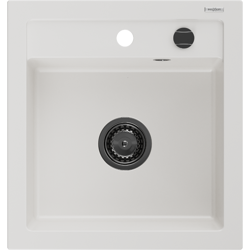Mexen Vito гранитна мивка с 1 отделение 520 x 490 mm, бяла, черен сифон - 6503521000-20-B