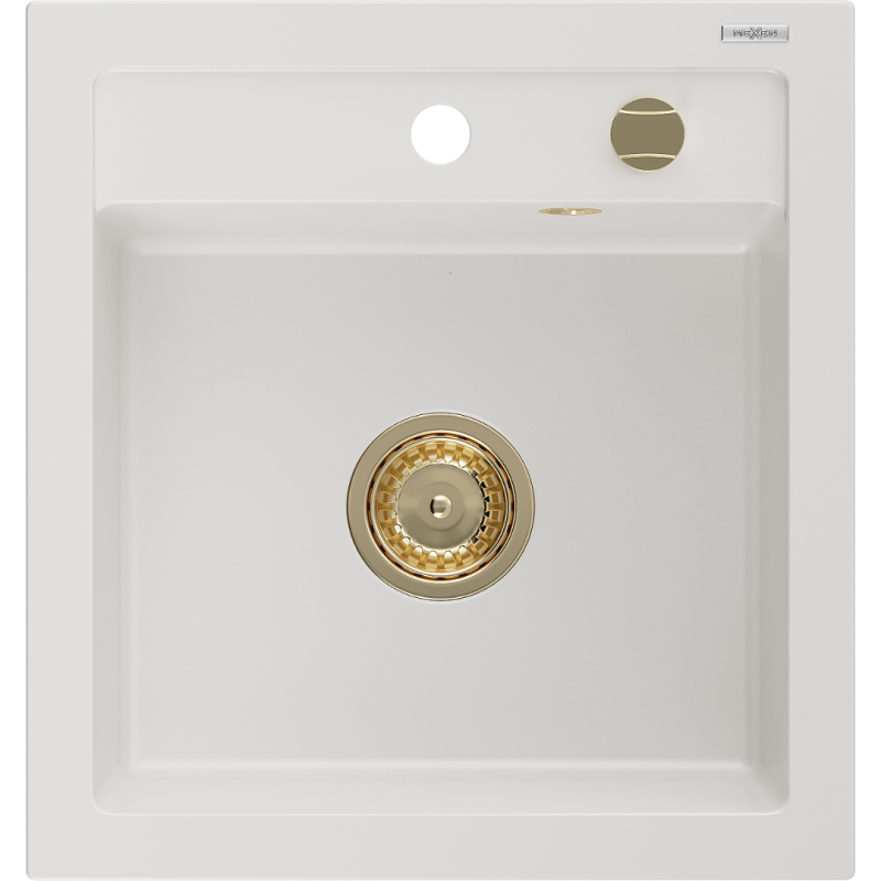 Mexen Vito гранитна кухненска мивка с 1 корито 520 x 490 мм, бяла, златен сифон