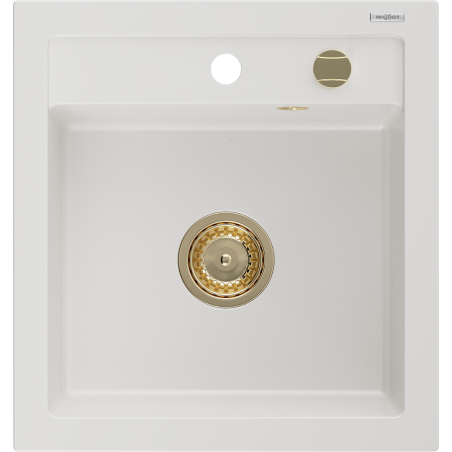 Mexen Vito гранитна кухненска мивка с 1 корито 520 x 490 мм, бяла, златен сифон