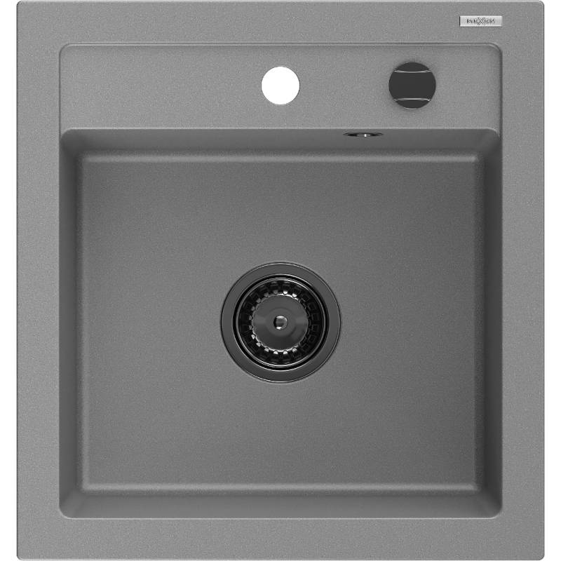 Mexen Vito гранитна мивка с 1 корито 520 x 490 мм, сива, черен сифон - 6503521000-71-B