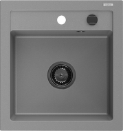 Mexen Vito гранитна мивка с 1 корито 520 x 490 мм, сива, черен сифон - 6503521000-71-B