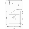 Mexen Vito гранитна мивка 1-коморна 520 x 490 mm, черно/сребърно металик, черен сифони - 6503521000-73-B