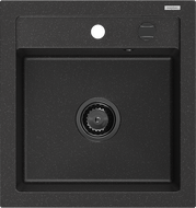 Mexen Vito гранитна кухненска мивка с 1 корито 520 x 490 mm, черен/сребрист металик, сифон черен - 6503521000-73-B