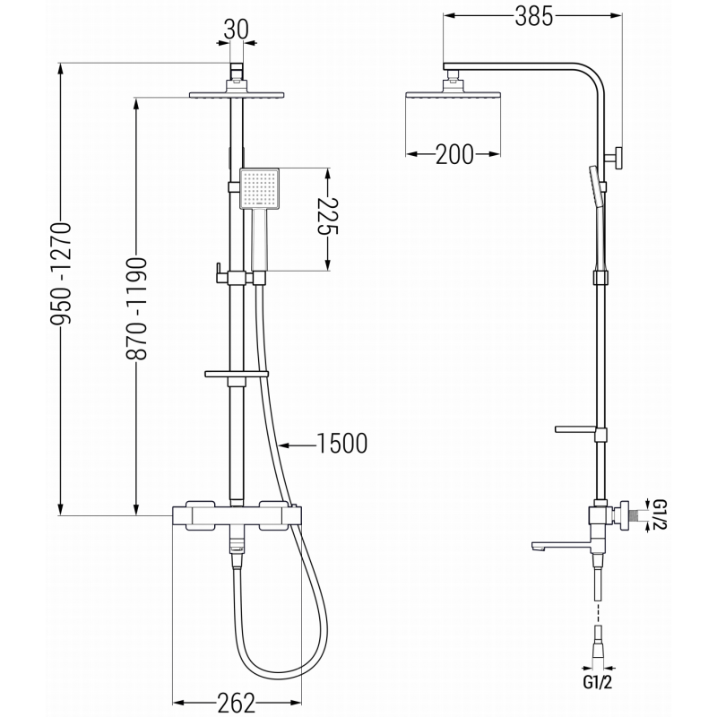 Mexen CQ45 комплект вана-душ с дъждовална и термостатичен смесител, черен - 779104595-70