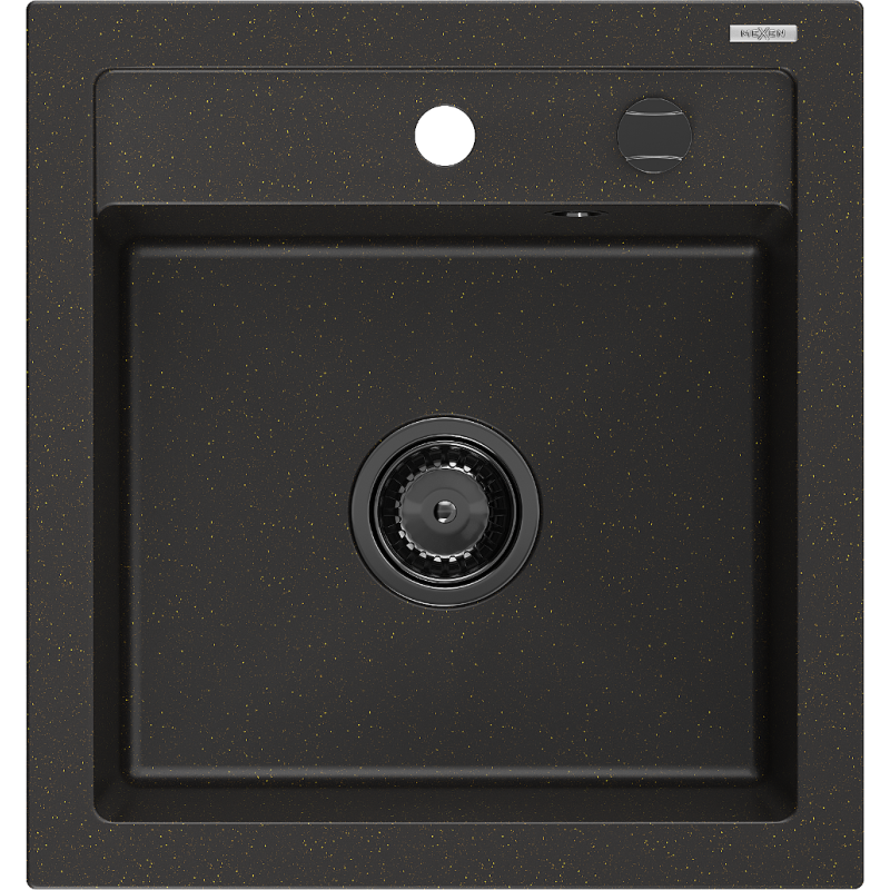 Mexen Vito гранитна мивка с 1 отделение 520 x 490 mm, черен/златист металик, черен сифон - 6503521000-75-B
