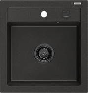 Mexen Vito гранитна мивка с 1 отделение 520 x 490 mm, черен/златист металик, черен сифон - 6503521000-75-B