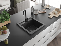 Mexen Vito гранитна мивка 1-коморна 520 x 490 mm, черен с крапиране, черен сифони - 6503521000-76-B