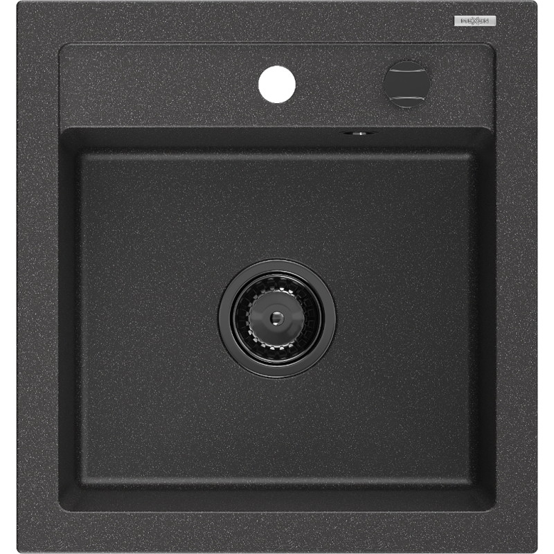 Mexen Vito гранитна кухненска мивка с 1 корито 520 x 490 mm, черна на петна, сифон
