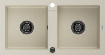Mexen Mario мивка гранитен 2-камерен 820 x 436 мм, бежов, сифон черен - 6504822000-69-B