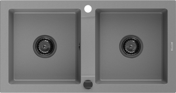 Mexen Mario мивка от гранит, с две корита, 820 x 436 mm, сива, сифон черен - 6504822000-71-B
