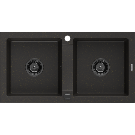 Mexen Mario гранитна мивка с 2 камери 820 x 436 мм, черен/златен металик, черен сифон - 6504822000-75-B
