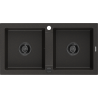 Mexen Mario гранитна мивка с 2 камери 820 x 436 мм, черен/златен металик, черен сифон - 6504822000-75-B