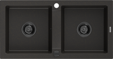 Mexen Mario гранитна мивка с 2 камери 820 x 436 мм, черен/златен металик, черен сифон - 6504822000-75-B