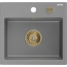Mexen Milo гранитна мивка с 1 отделение 435 x 410 мм, сива, златен сифон - 6505441000-71-G