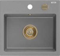 Mexen Milo гранитна мивка с 1 отделение 435 x 410 мм, сива, златен сифон - 6505441000-71-G