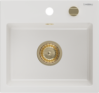 Mexen Milo гранитна мивка 1-корми 435 x 410 мм, бяла, златен сифон - 6505441000-20-G