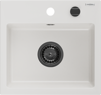 Mexen Milo гранитна мивка 1-коморна 435 x 410 mm, бяла, черен сифон - 6505441000-20-B