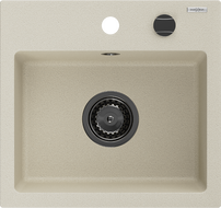Mexen Milo Гранитна кухненска мивка с 1 отделение 435 x 410 mm, Бежова, черен сифон - 6505441000-69-B