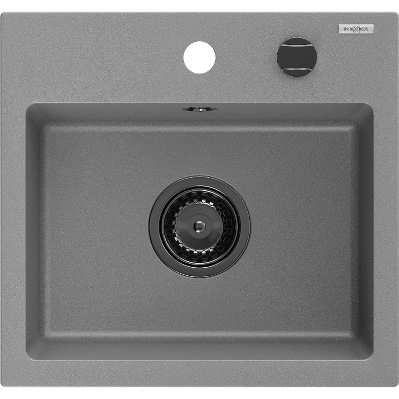 Mexen Milo гранитна кухненска мивка с 1 камера 435 x 410 mm, сива, черен сифон