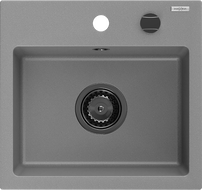 Mexen Milo гранитна кухненска мивка с 1 корито 435 x 410 мм, сива, сифон черен - 6505441000-71-B