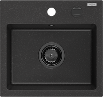 Mexen Milo едночинен мивка от гранит 435 x 410 mm, черен/сребрист металик, черен сифон - 6505441000-73-B